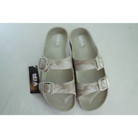 Mia Toulon Womens Sandals Shoes 9 Camo Slip On Arch Support Dual Buckle New - Picture 5 of 10
